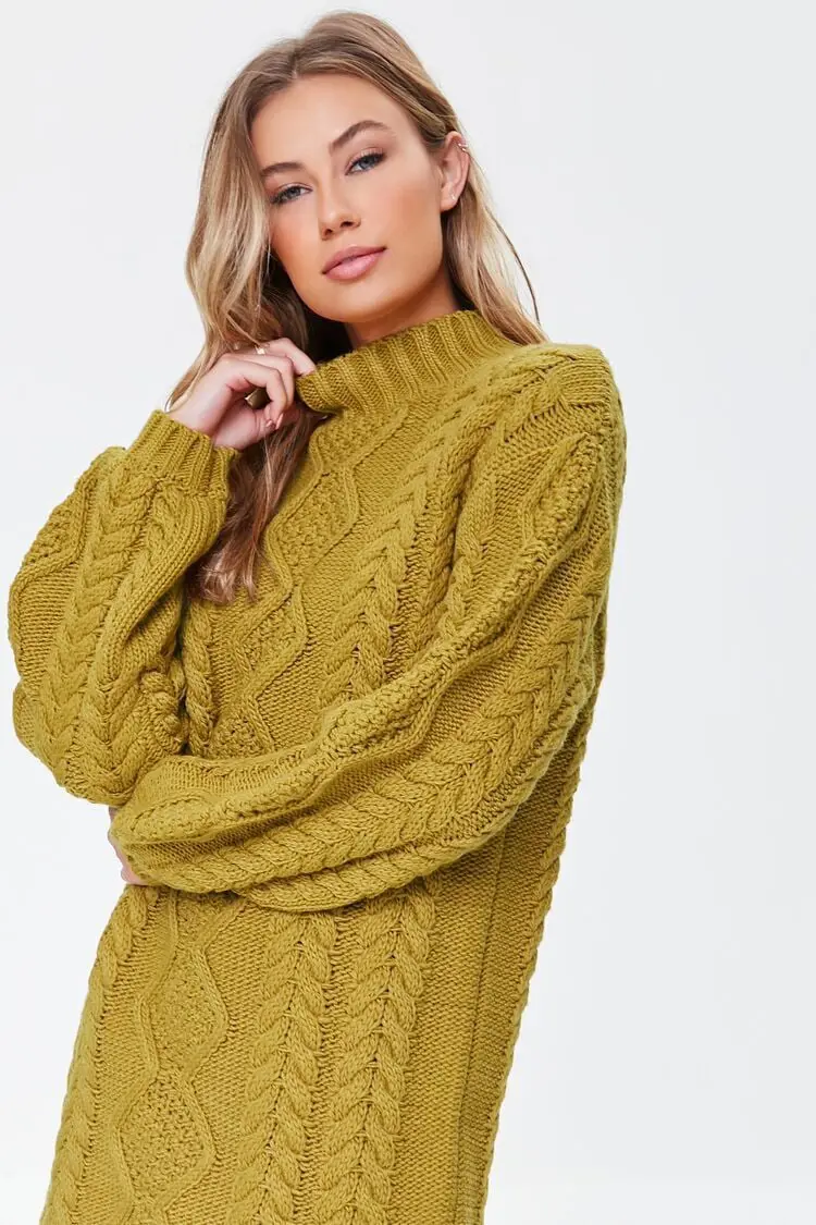 Forever 21 Forever 21 Cable Knit Sweater Mini Dress Gold. 1