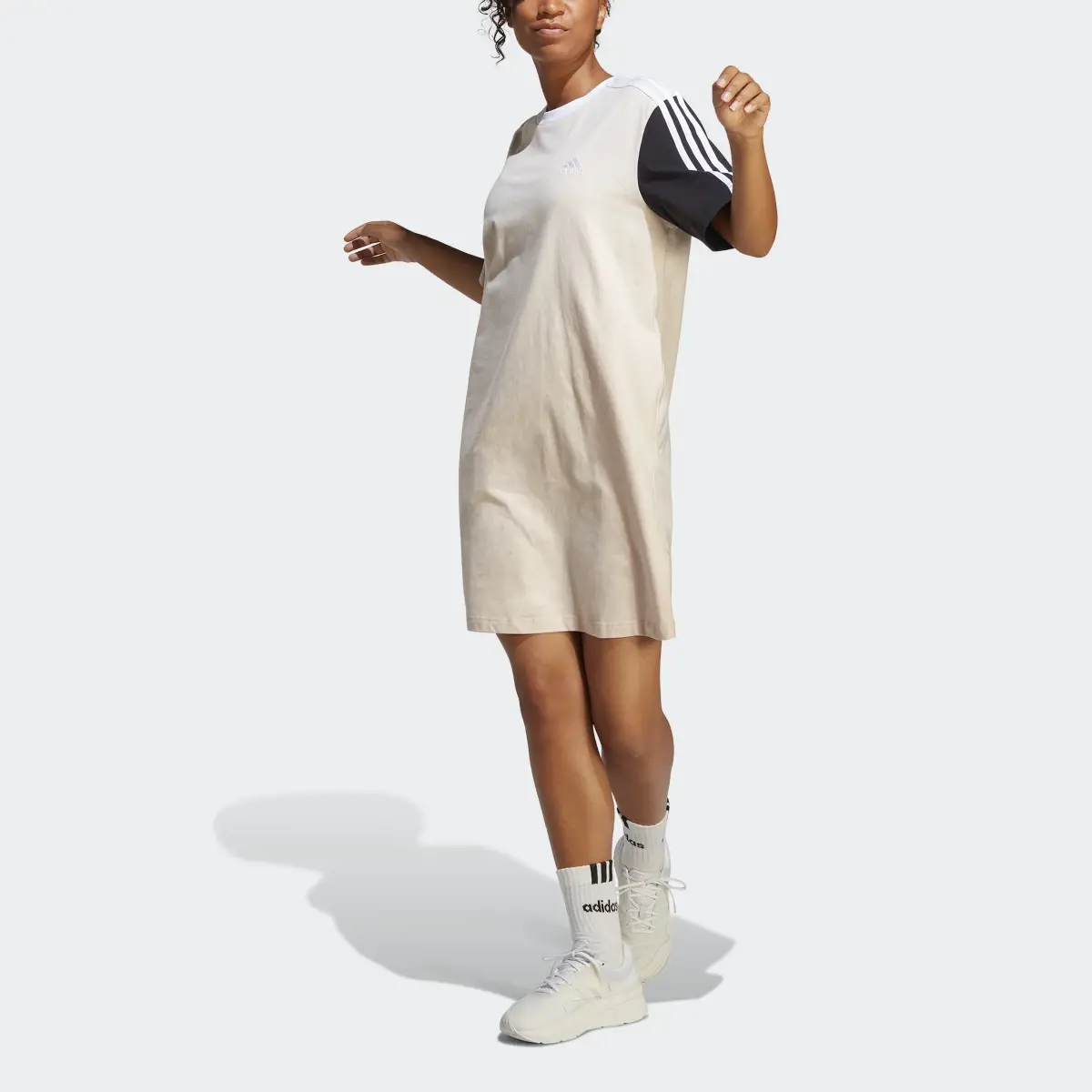 Adidas Essentials 3-Stripes Single Jersey Boyfriend Tee Dress. 1