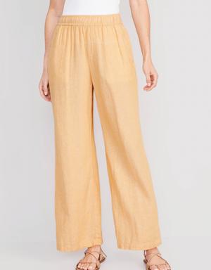 High-Waisted Linen-Blend Wide-Leg Pants for Women yellow