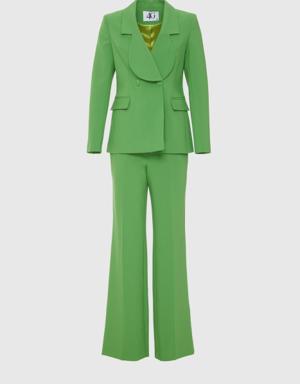 Double Buttoned Green Suit with Palazzo Pants