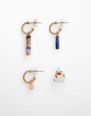 Pack of 4 semi-precious stones earrings
