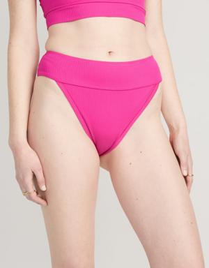 High-Waisted Ribbed French-Cut Bikini Swim Bottoms for Women pink