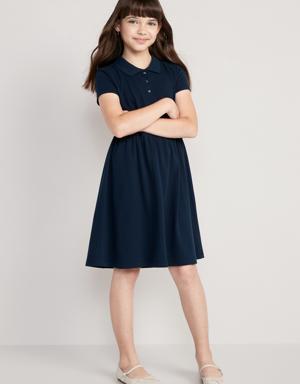 School Uniform Fit & Flare Pique Polo Dress for Girls blue