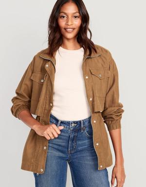 Mid-Length Utility Jacket for Women brown