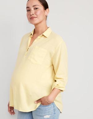 Maternity Linen-Blend Boyfriend Popover Shirt yellow
