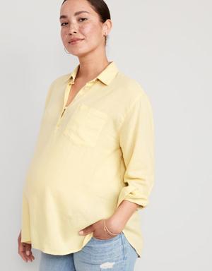 Old Navy Maternity Linen-Blend Boyfriend Popover Shirt yellow