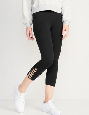 Old Navy High-Waisted Lattice-Hem Crop Leggings for Women black