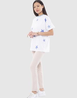 White T-Shirt with Star Pattern