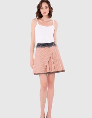 Cachet Fabric And Fringed Jean Detailed Skirt