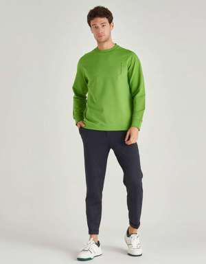 Erkek Fıstık Yeşili Yarım Logolu Sweatshirt