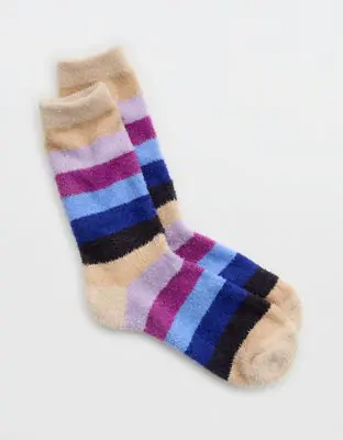 American Eagle Fuzzy Sweater Striped Crew Socks. 1