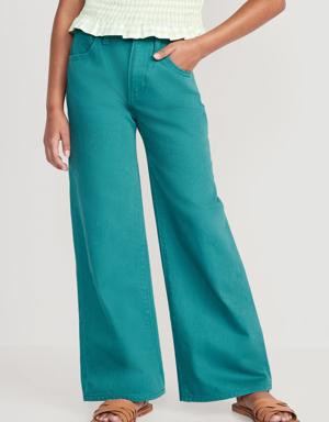 High-Waisted Pop-Color Baggy Wide-Leg Jeans for Girls green