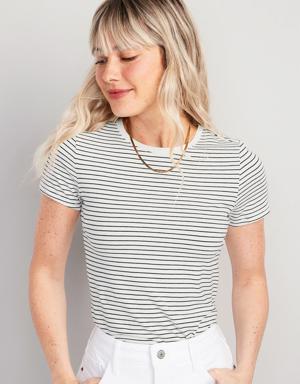 Striped Slim-Fit Cropped T-Shirt for Women blue