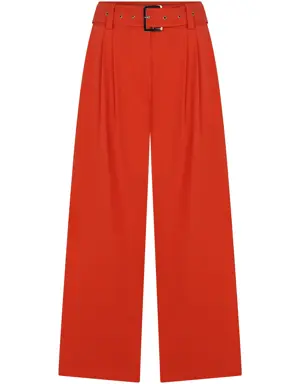 Wide Leg Red Cotton Pants - 2 / RED