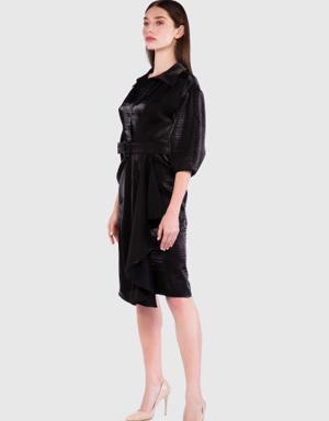 Shiny Surface Pleated Black Dress
