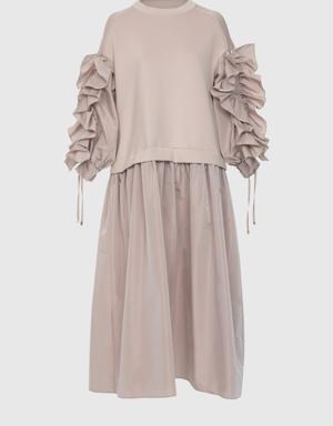 Flounce Contrast Fabric Garnish Long Dress