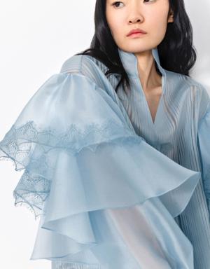 Transparent Blue Blouse with Voluminous Sleeves
