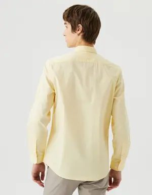 Erkek Slim Fit Düğmeli Yaka Sarı Gömlek