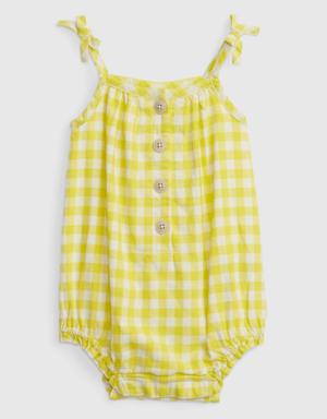 Baby Linen-Cotton Gingham Bubble Shorty One-Piece yellow