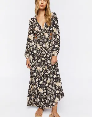 Forever 21 Floral Print Cutout Maxi Dress Black/Multi