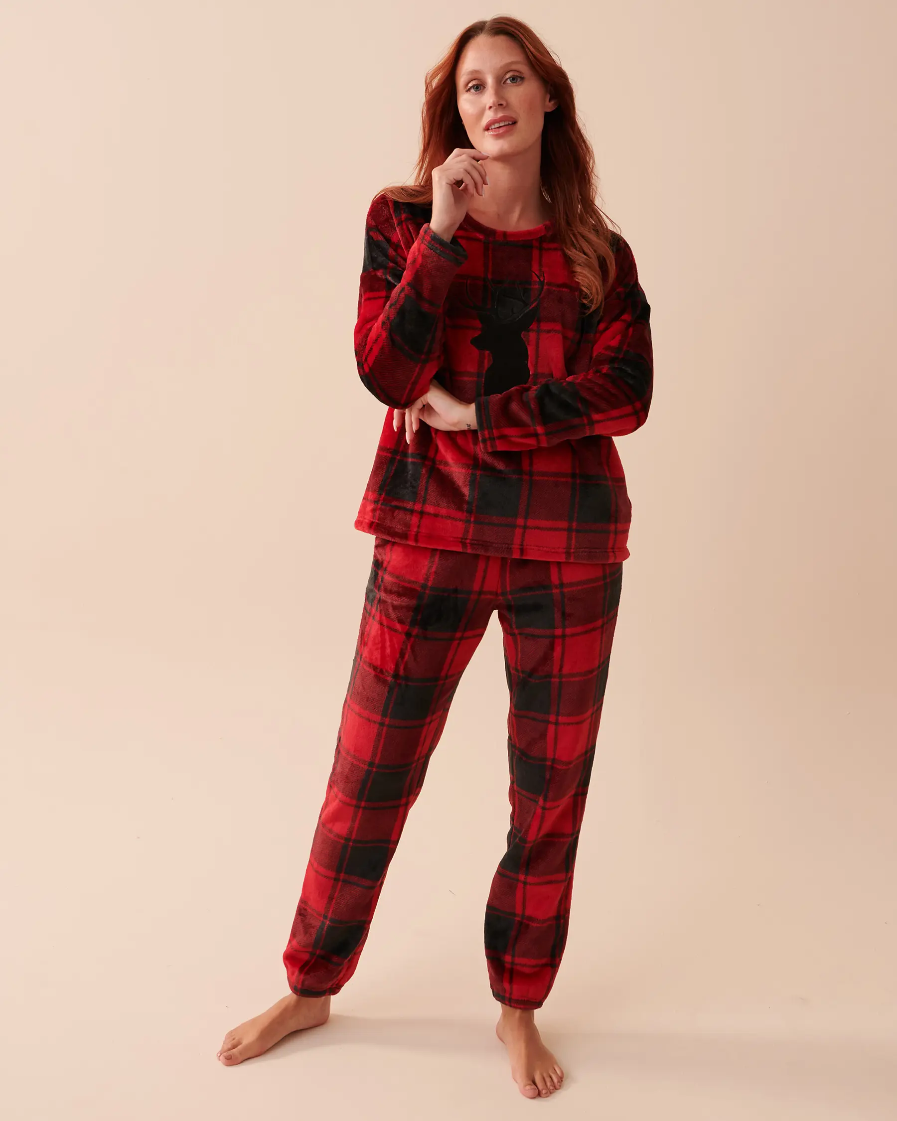 La Vie en Rose Buffalo Plaid Soft Plush PJ Set. 1