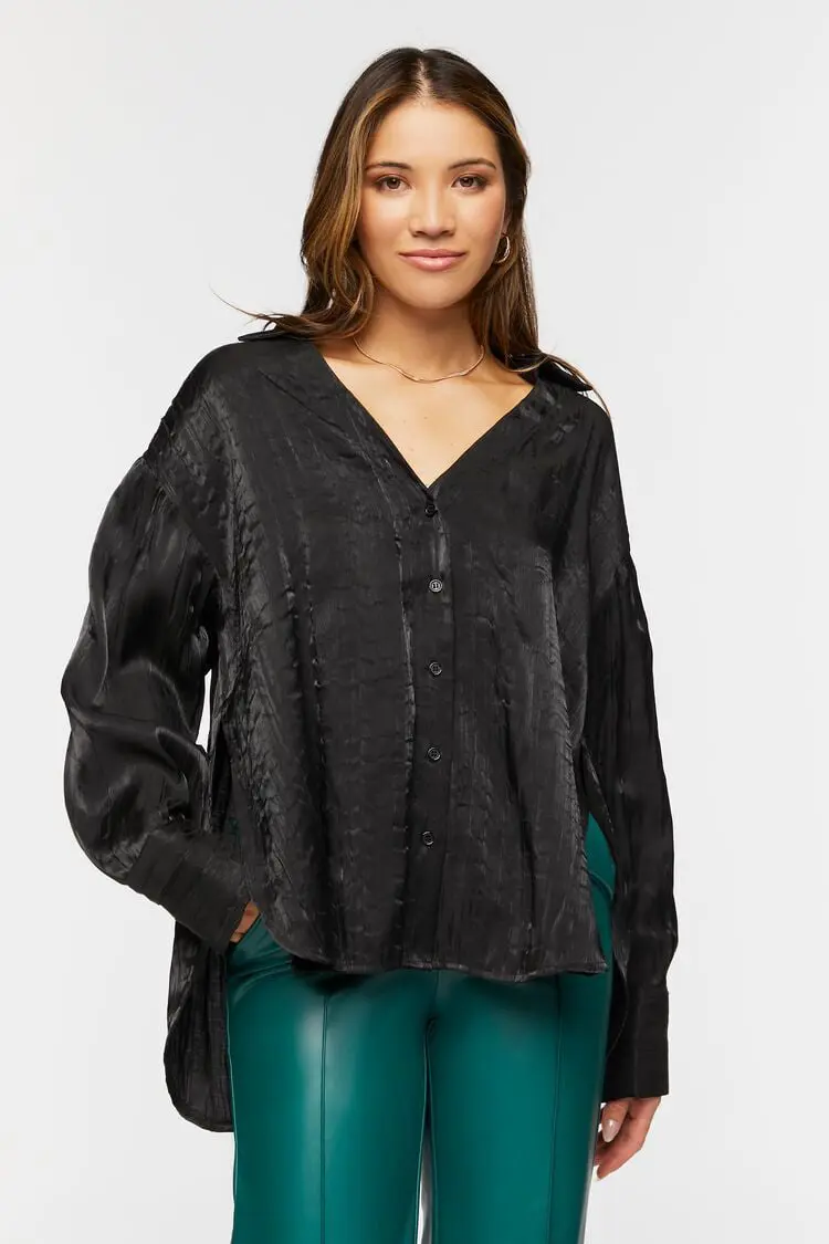 Forever 21 Forever 21 Satin High Low Shirt Black. 1