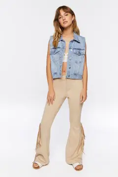 Forever 21 Forever 21 Faux Suede Fringe Flare Pants Khaki. 2