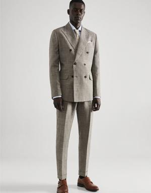 Check linen suit jacket