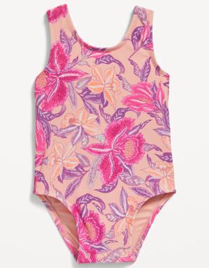 Old Navy Printed Back Tie-Cutout One-Piece Swimsuit for Baby orange
