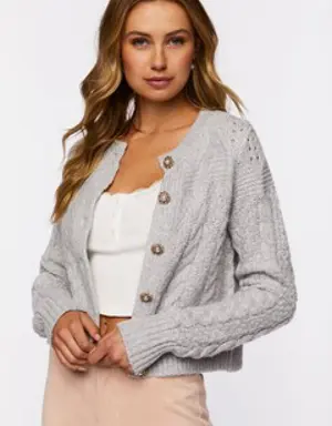 Forever 21 Faux Pearl Button Cardigan Sweater Heather Grey