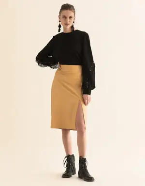 Faux Leather Pencil Skirt - 2 / MUSTARD