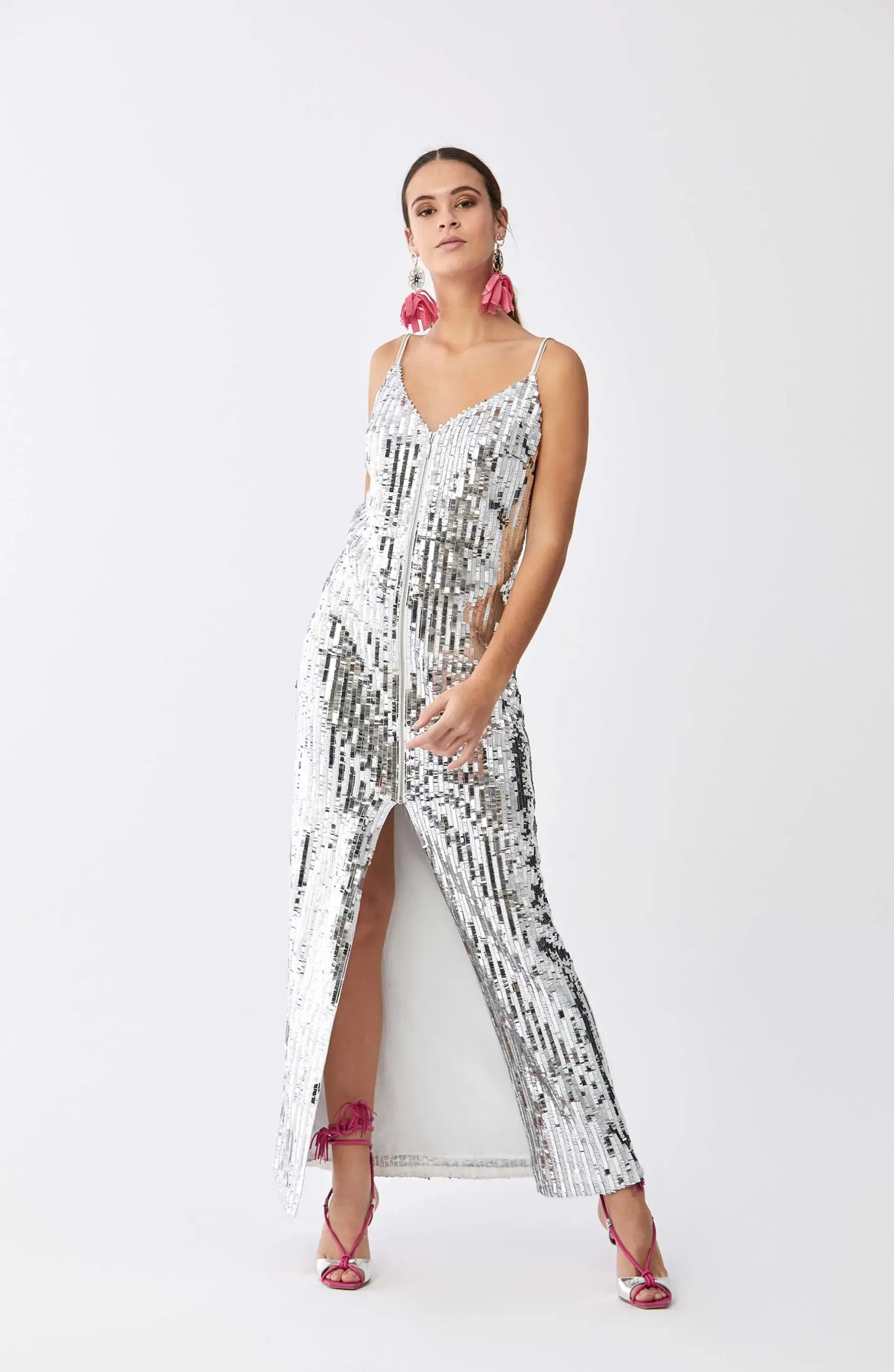 Roman Sultry Silver Sequined Gown - 2 / SILVER. 1