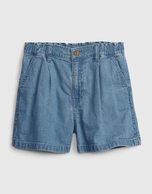 Kids High Rise Pleated Shorts blue