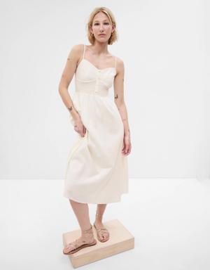 Linen-Blend Corset Midi Dress white