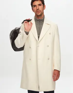 Damat Regular Fit Ekru Kaşmir-Yün Karışımlı Palto