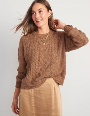 Old Navy Heathered Cable-Knit Sweater for Women brown