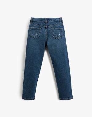Kot Pantolon Rahat Kesim Pamuklu - Loose Jean Beli Ayarlanabilir Lastikli