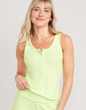 UltraLite Rib-Knit Henley Lounge Tank Top for Women green