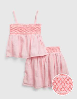 Toddler Crinkle Gauze Smocked Outfit Set pink