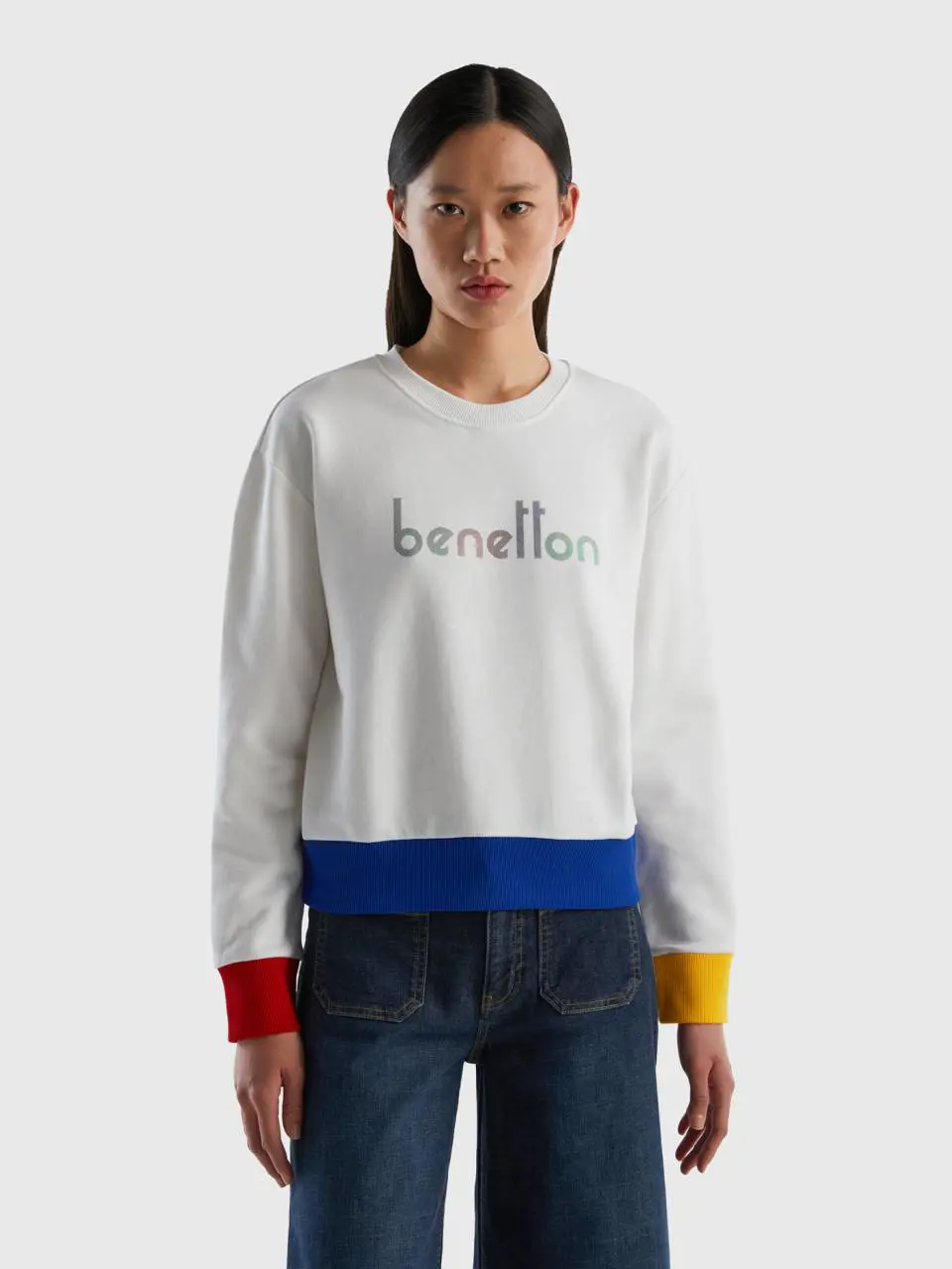 Benetton 100% cotton sweatshirt with logo print. 1