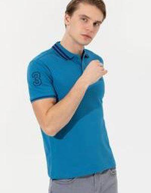 Erkek Mavi Polo Yaka T-Shirt Basic