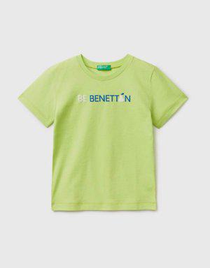Erkek Çocuk Açık Yeşil Benetton Yazılı Yaz T Shirt