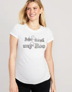 Maternity Halloween Graphic Side-Shirred T-Shirt white