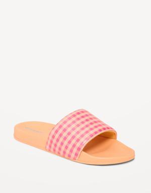 Printed Faux-Leather Pool Slide Sandals for Girls orange