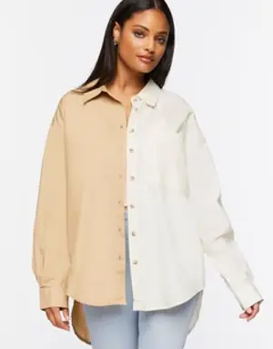 Forever 21 Colorblock Poplin High Low Shirt Taupe/Multi