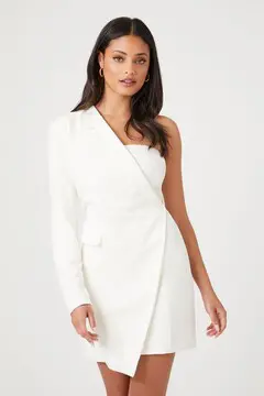 Forever 21 Forever 21 One Shoulder Blazer Mini Dress White. 2