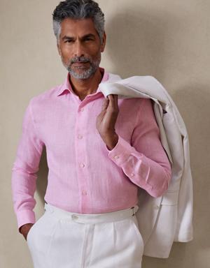 Tailored Slim Linen Dress Shirt pink