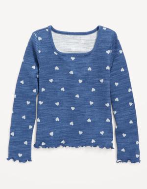 Cozy Rib-Knit Long-Sleeve Printed Top for Girls blue