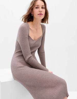 Gap Sweetheart Rib Midi Sweater Dress brown