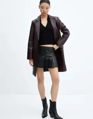 Leather-effect pleated mini-skirt
